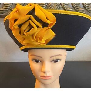 Vintage Designed by Sylvia Bollman Hat Co.  Doeskin 100% Wool Yellow Black Bow